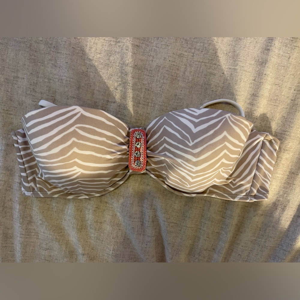 Ninety Six Degrees Tan/White Zebra molded cup swim bikini top (XL)